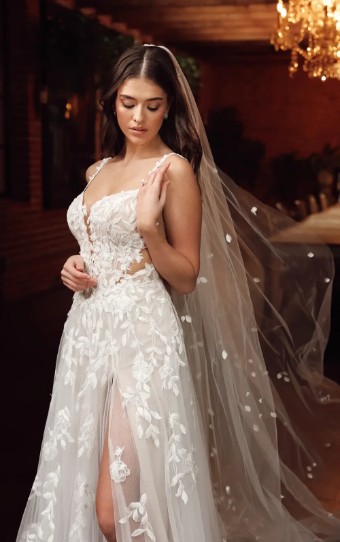 Essense of Australia D4258A11 #2 IVORY LACE & TULLE OVER RUM GOWN/PORCELIN ILLUSION thumbnail