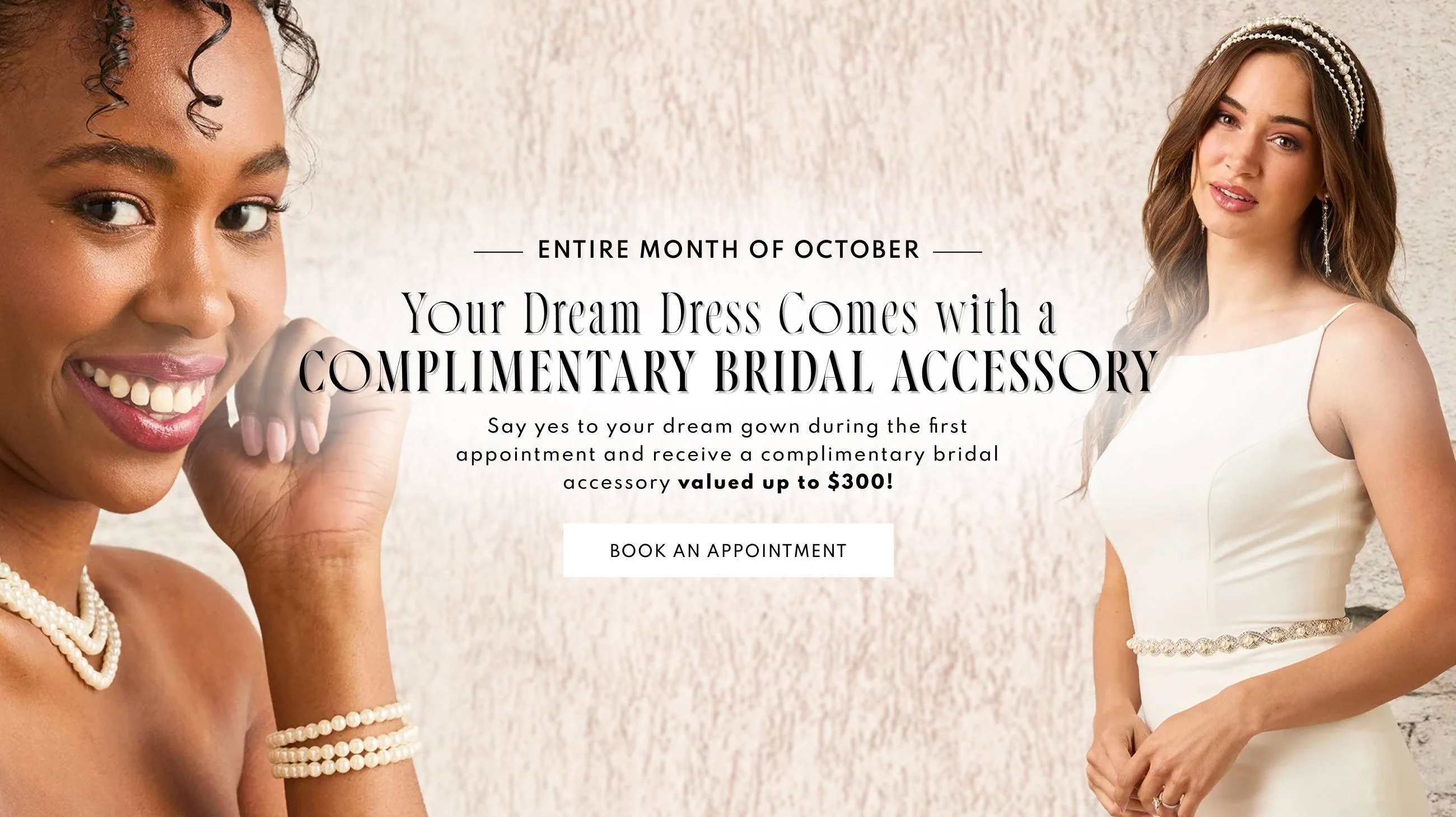 Models wearing Bridal gowns and accessories, desktop banner