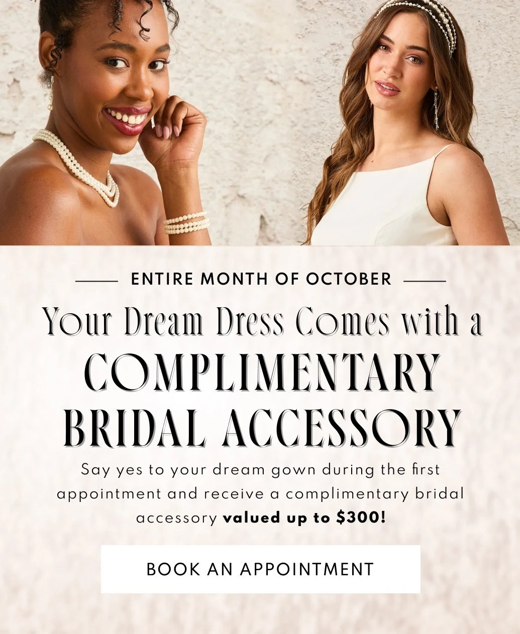 Models wearing Bridal gowns and accessories, mobile banner