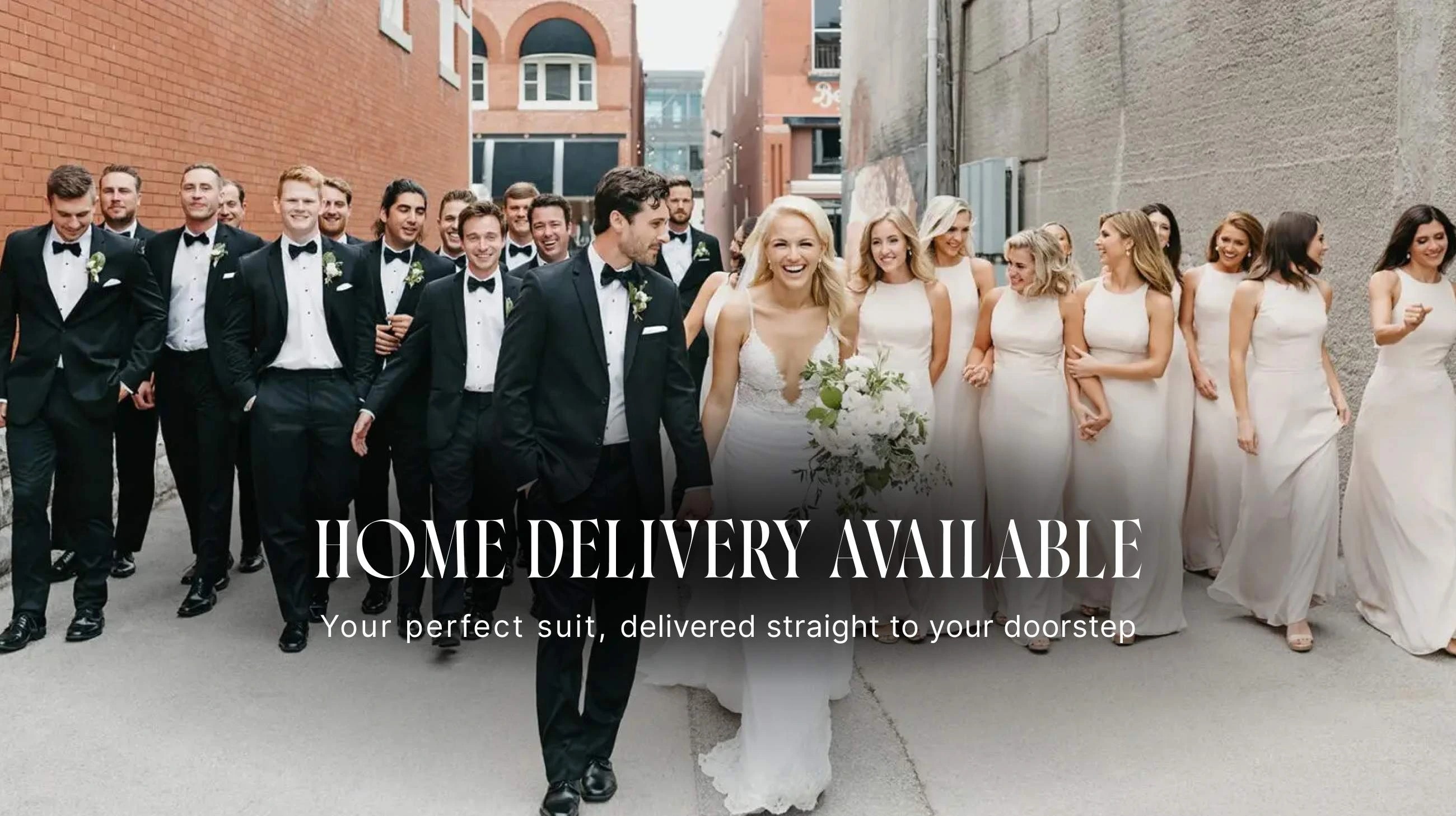 Tuxedos Home Delivery Available, desktop banner