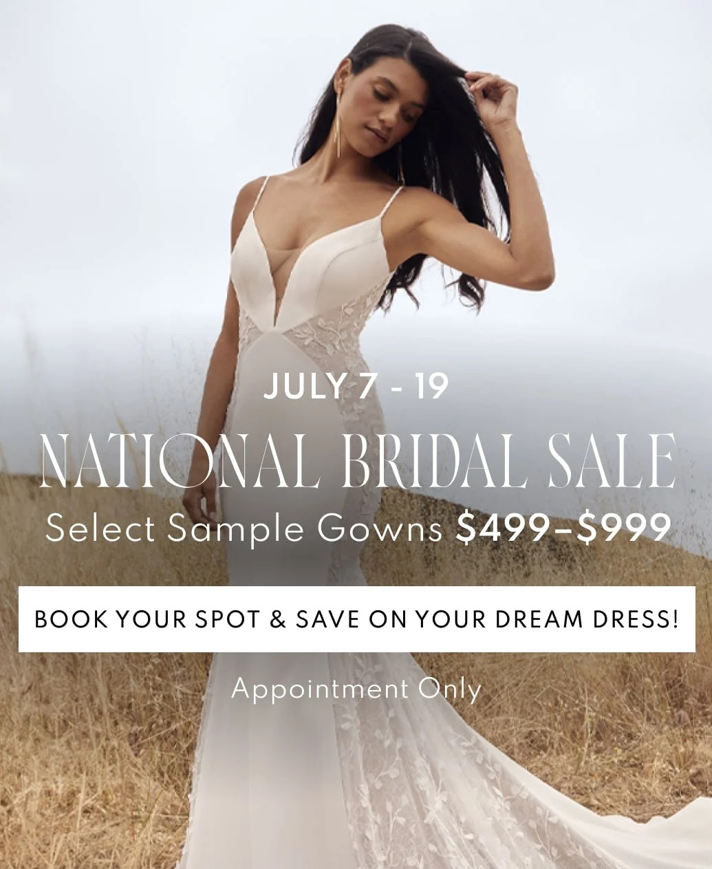 2 Models wearing bridal gowns, National Bridal Sale mobile banner