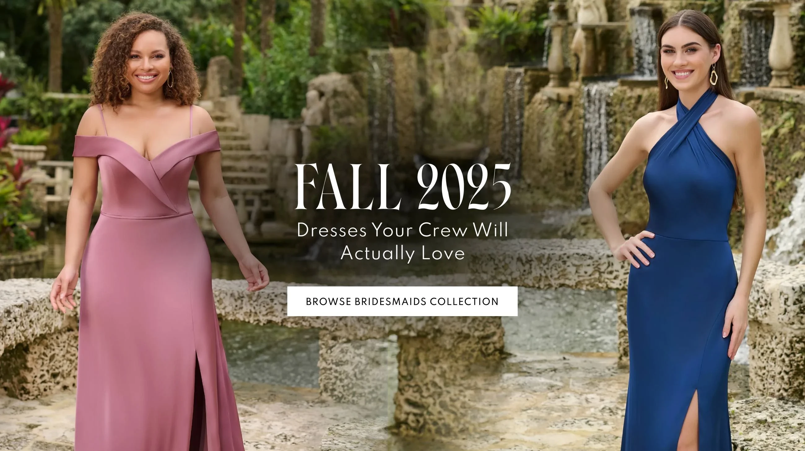 2 Models wearing Christina Wu Celebration 22220 and 22223 bridesmaids gowns, desktop banner