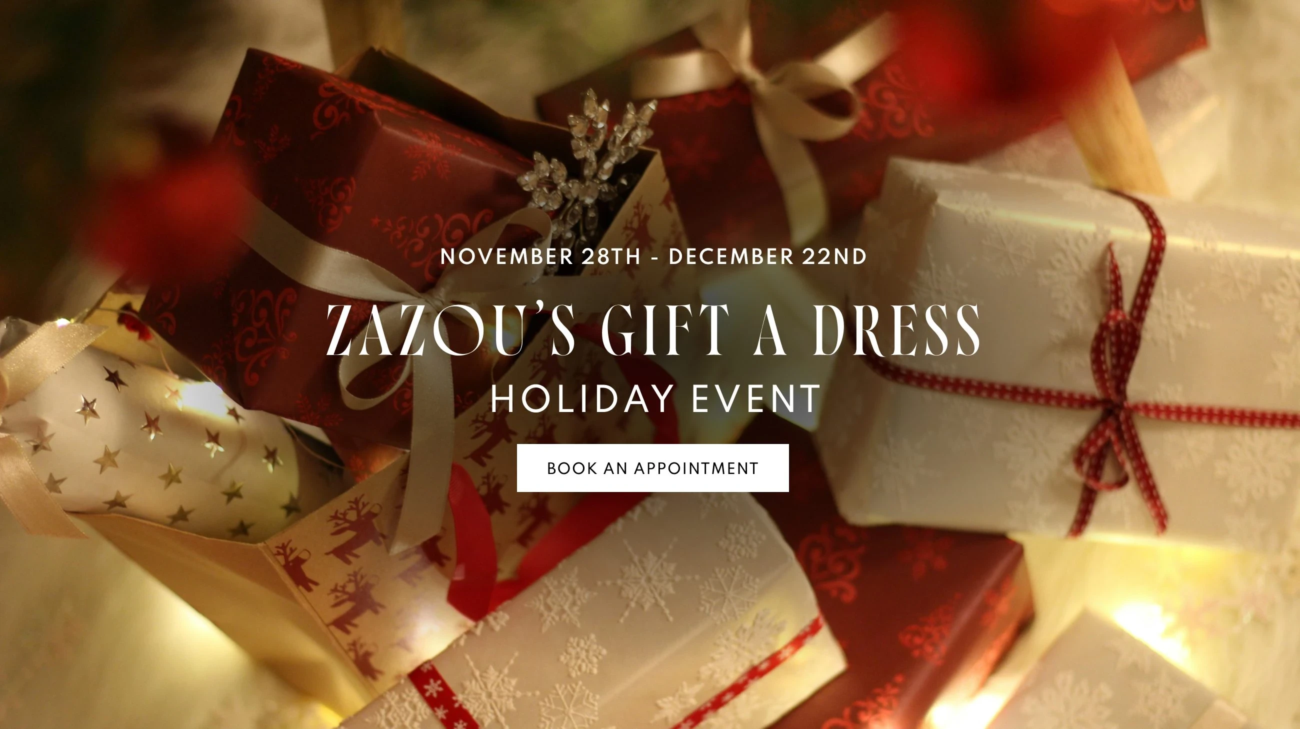 Zazou's Gift a dress holiday event desktop banner