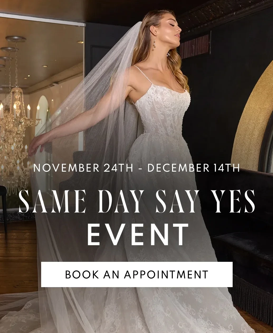 Model wearing bridal gown, mobile banner