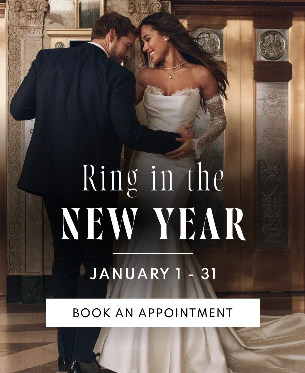 Model wearing Bridal gown, Ring in the New Year event mobile banner