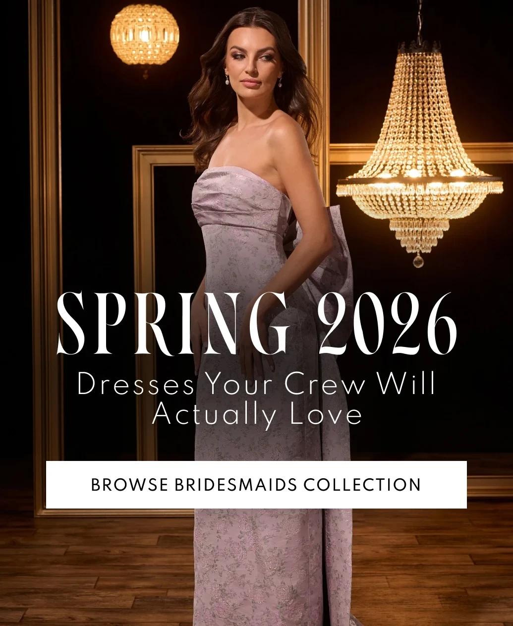 Models wearing Christina Wu Celebration Bridesmaids dresses, mobile banner