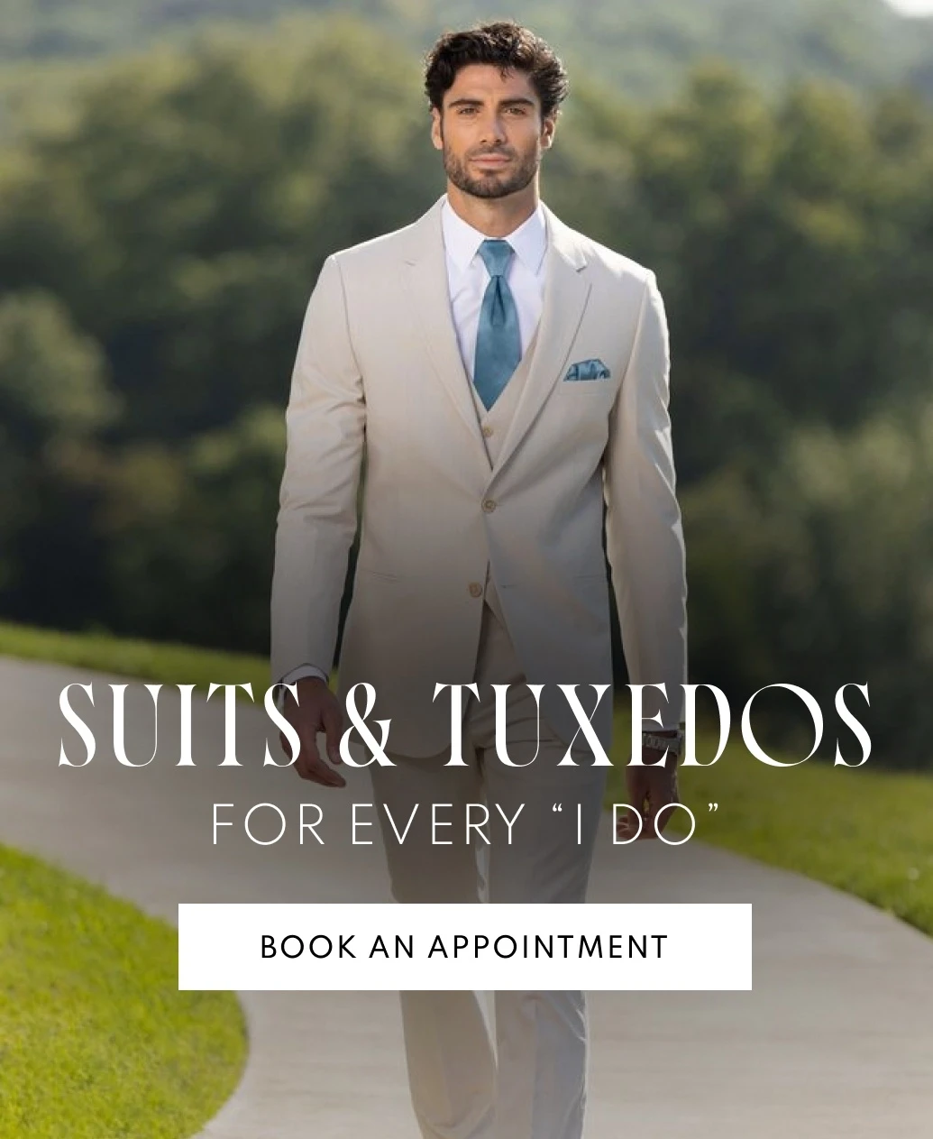 Model wearing Suit, mobile banner